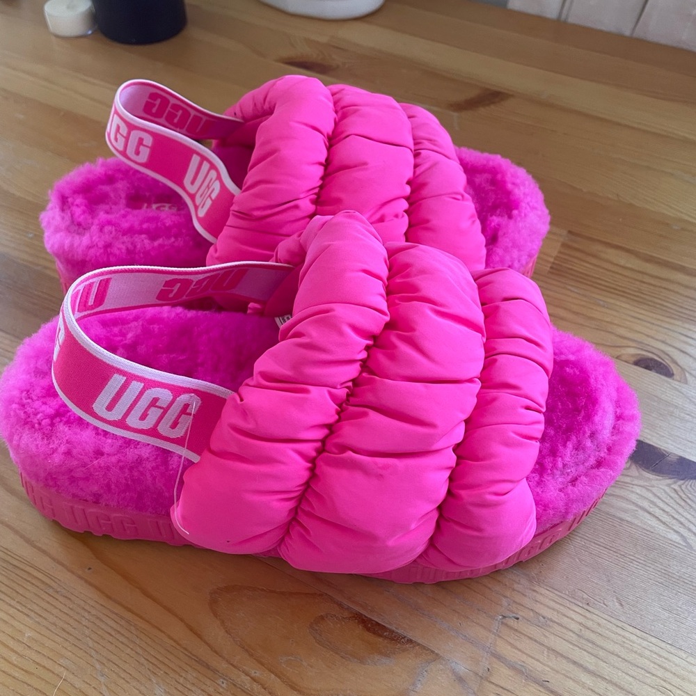 UGG Pink Fluffy Slide Sandals